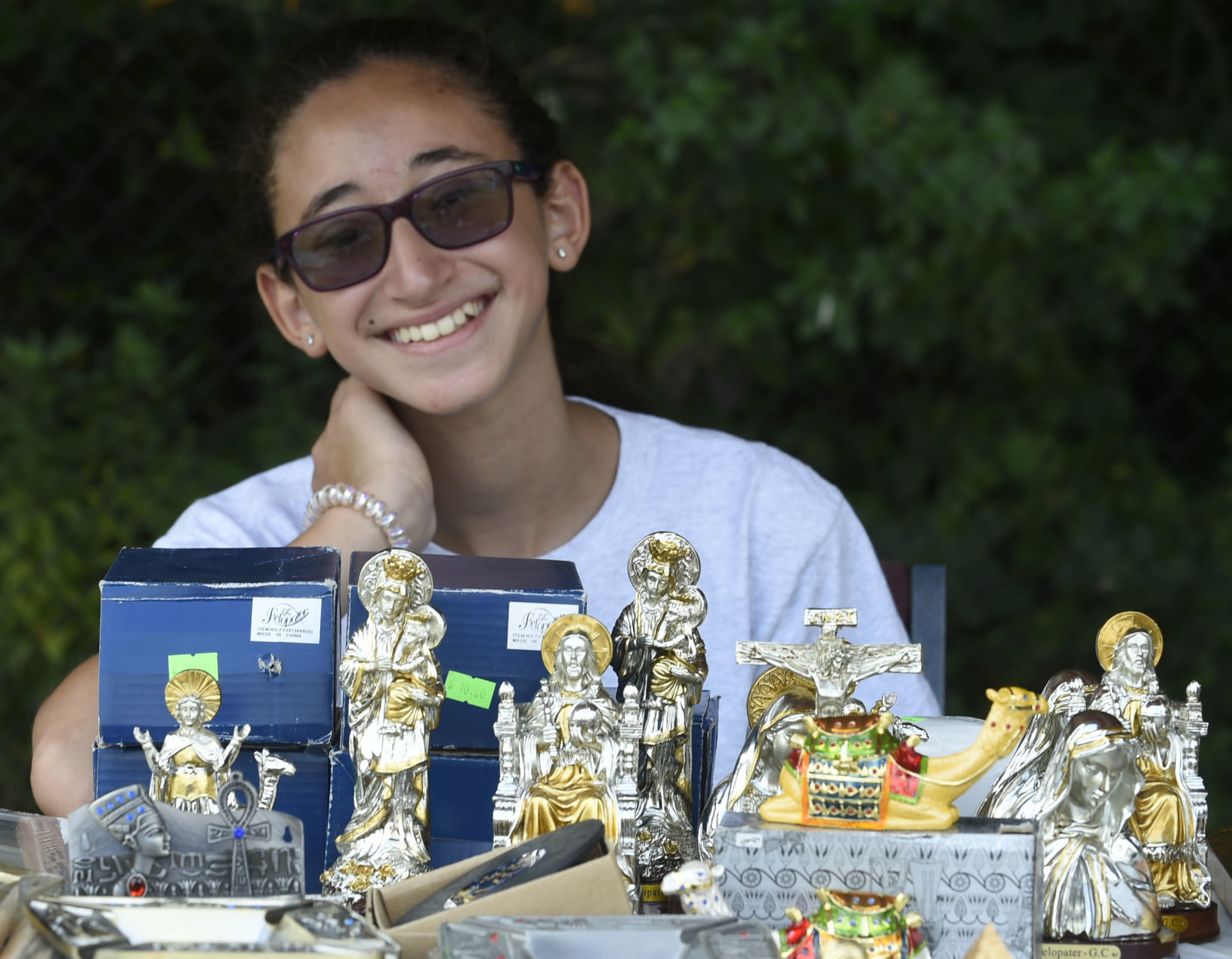Maya Ghobrial with Egyptian souvenirs